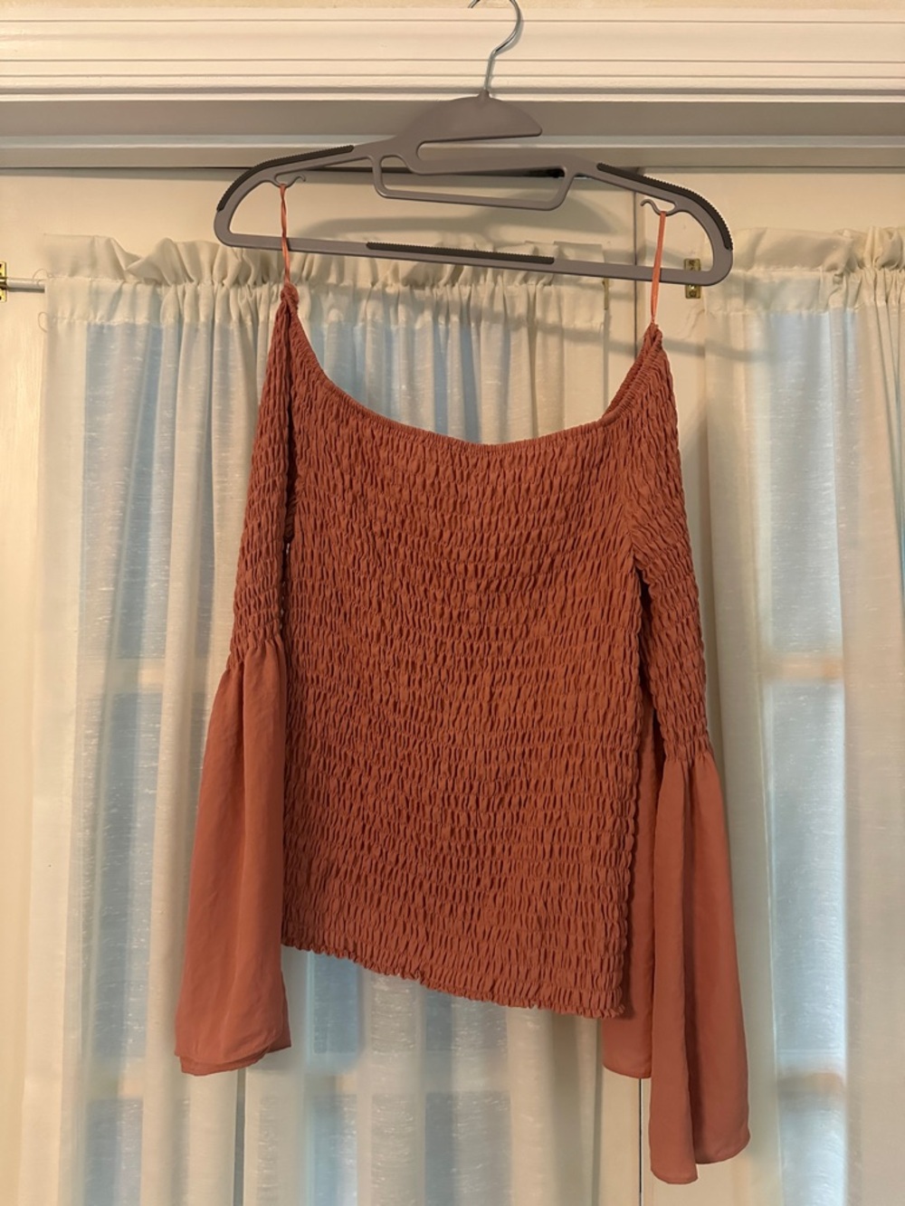Express Rust Smocked Off-Shoulder Top